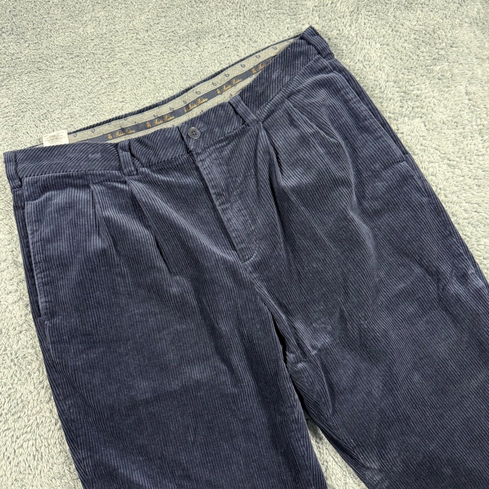 Brooks Brothers Elliot Navy Blue Corduroy Pleated Pants Mens 37x30 Stretch